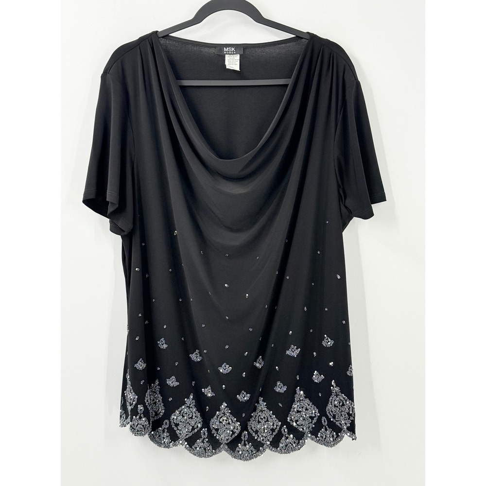 vtg y2k 90s MSK Glitter Cowl Neck Top Womens sz 3X whimsigoth glam sparkle fairy